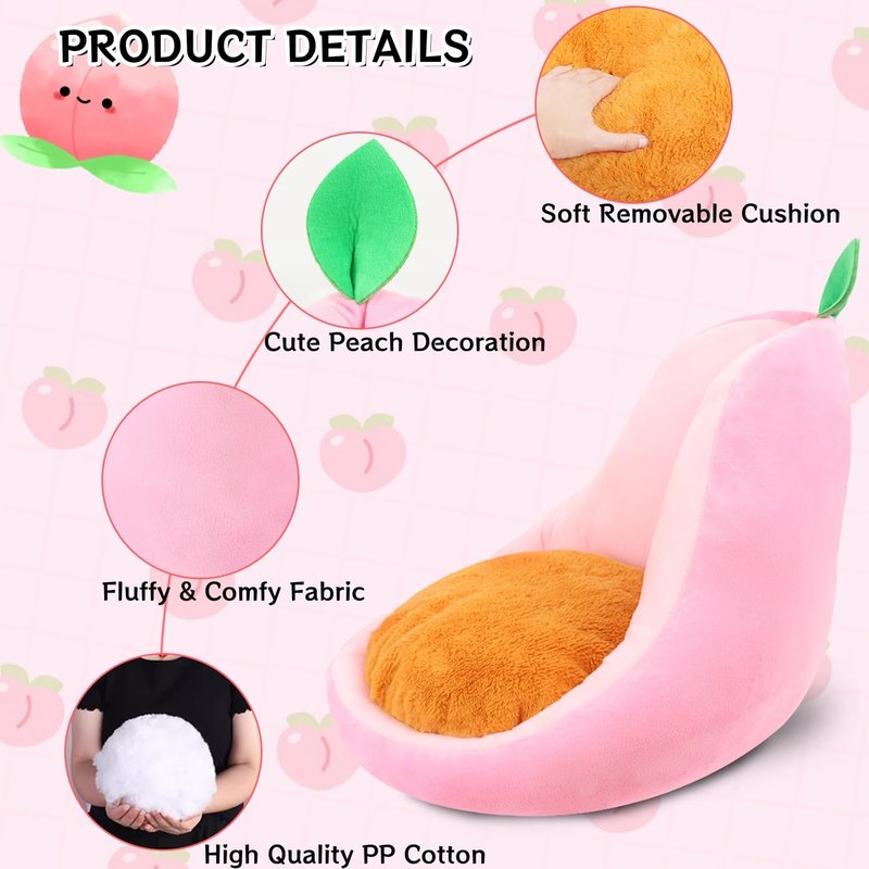 Sexysamba Cute Fruit Gaming Chair Cushion with Backrest Non-Slip, Comfy Kawaii Computer Chair Pad for Gamer Chair Seat Cushion Armchair Pillow for Office Desk Home Decor,20"x23",Peach