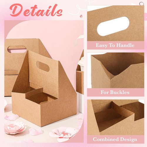 Reallnaive 18 Pack Mother's Day Gift 4 Cup Drink Carrier with Handle Floral Foam Set Kraft Coffee Carrier Holder Green Round Flower Foam Gift Cards for Teacher's Day Appreciation Party Favors
