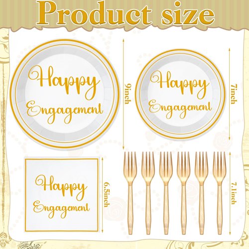 Geyoga 96 Pcs Happy Engagement Party Decorations White Gold Engaged Plates and Napkins She Said Yes Disposable Dinnerware Happy Engagement Plates for Wedding Bridal Shower Party Supplies Serve 24