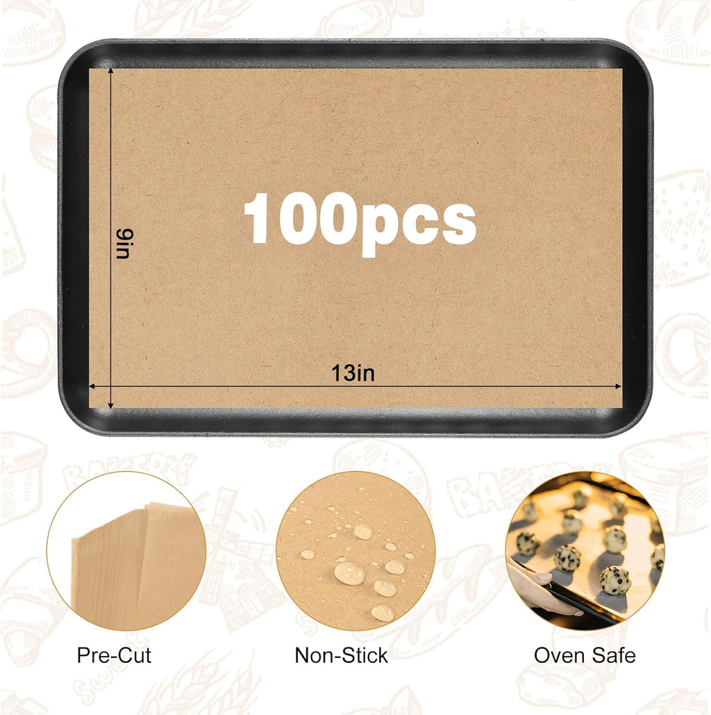 Unbleached Parchment Paper by [Brand Name] - 100 PCS Nonstick Baking Sheets | 23cm x 33cm, High Temp & Oil Resistant