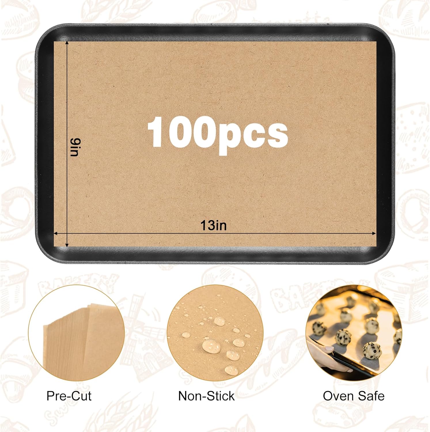 Unbleached Parchment Paper by [Brand Name] - 100 PCS Nonstick Baking Sheets | 23cm x 33cm, High Temp & Oil Resistant