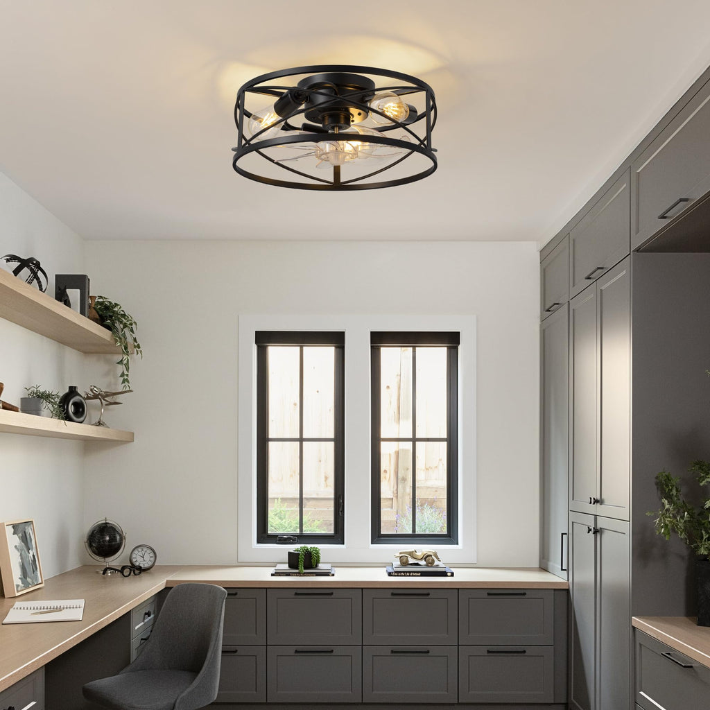 KDG 15.8″ Retro Low Profile LED Ceiling Fans with Light, Reversible Ceiling Fans Flush Mount with Remote and 6 Speeds, E26 Base Buld for Bedroom, Dinning Room, Kids Room, Kitchen