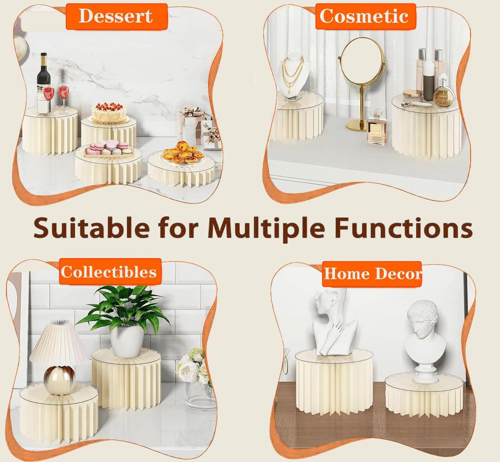 Thahify Buffet Risers and Stands for Food Platters,Foldable Cardboard Display Platforms with Acrylic Plates,Cylinder Stands for Buffet Table, Catering, Wedding, Baby Showers & Party Decor