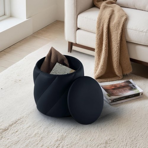 Get Set Style Round Ottoman with Soft Padded Seat, Storage Vanity Stool for Makeup, Upholstered Footrest Stool Ottoman Foot Stool for Living Room, Bedroom