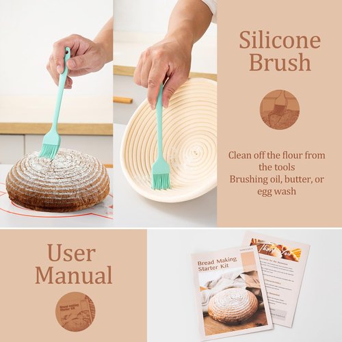 GobiSea Sourdough Starter Kit - Sourdough Bread Baking Supplies - 9" Round Banneton Bread Proofing Basket - Sourdough Bread Making Tools Kit - Baking Gifts