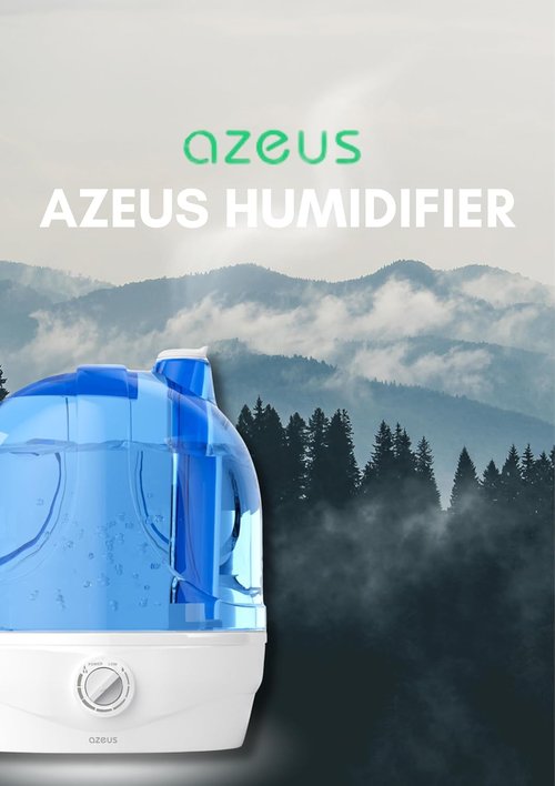 AZEUS Ultrasonic Cool Mist Humidifier - 2.8L Top Fill Design for Baby Nursery & Home | Quiet, 30-Hour Run Time, BPA-Free