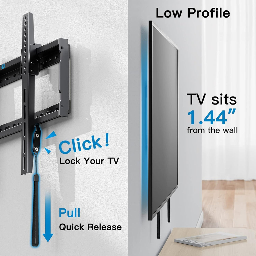 Pipishell Tilt TV Wall Mount Bracket - Low Profile for 37-90 Inch LED, LCD, OLED TVs | Supports Up to 132lbs