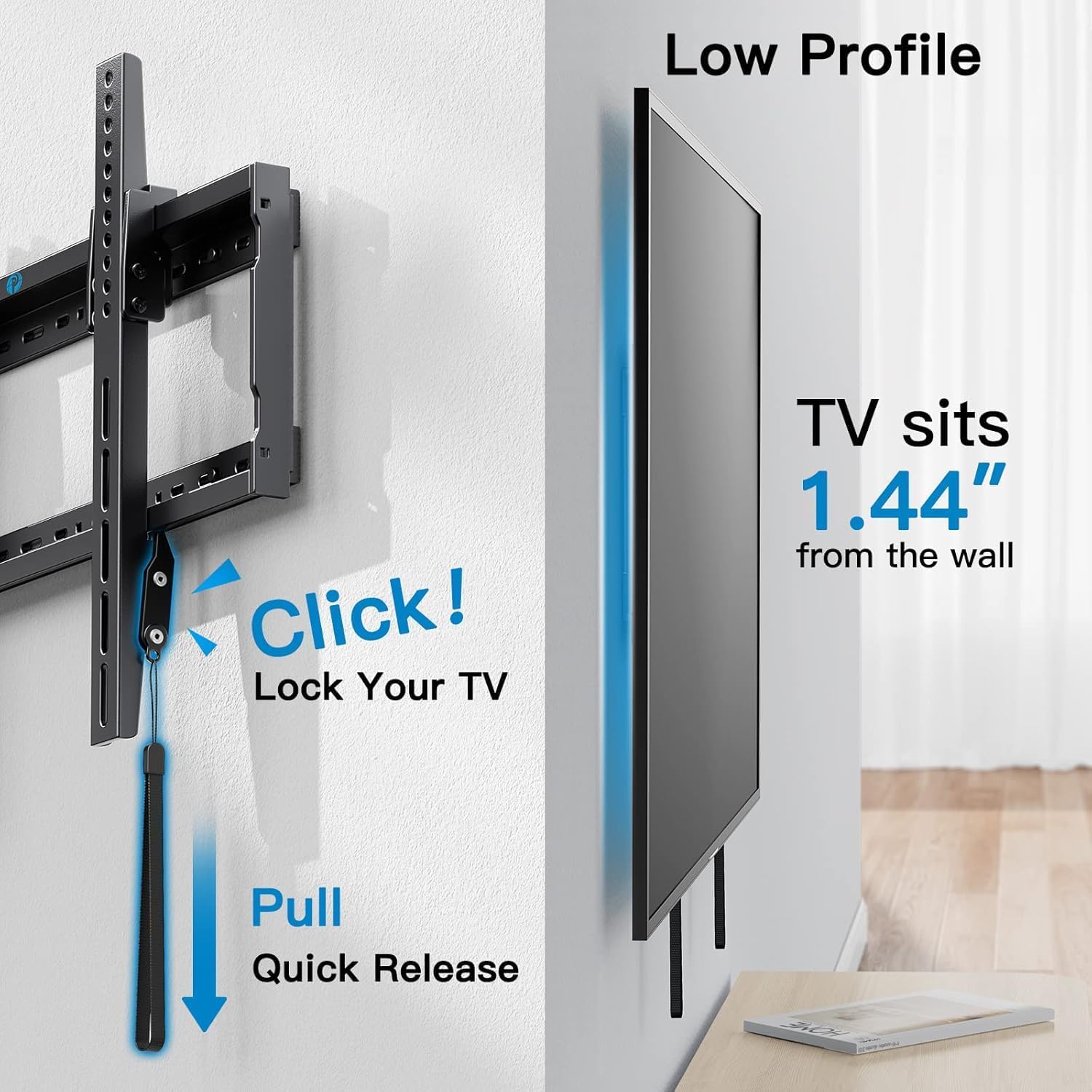 Pipishell Tilt TV Wall Mount Bracket - Low Profile for 37-90 Inch LED, LCD, OLED TVs | Supports Up to 132lbs