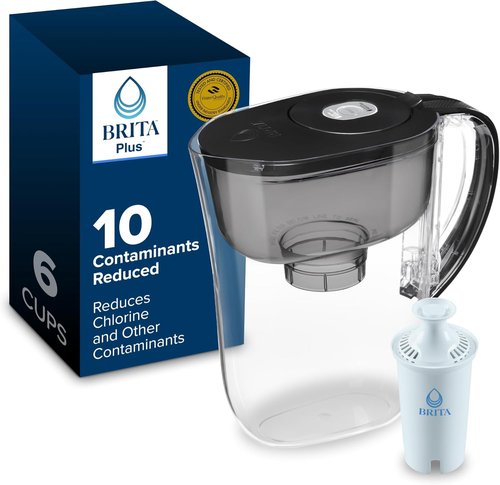 Brita Water Filter Pitcher - 6 Cup Capacity with 1 BritaPlus Filter - Metro Black Design