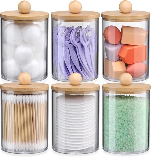 Bamboo Qtip Holders by [Brand Name] - 6-Pack Bathroom Storage for Cotton Balls, Swabs & Floss