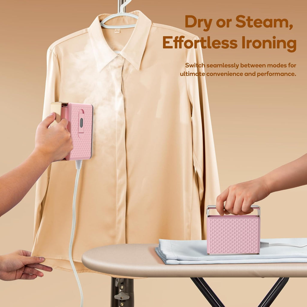 Newbealer Travel Steam Iron - Handheld Steamer with Non-Stick Ceramic Soleplate | Global Voltage, Pink