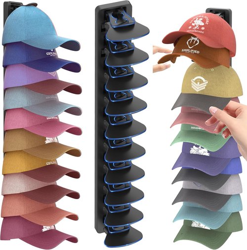 Hat Organizer - Skiennix Adhesive Wall Rack for Baseball Caps | Stylish Black Design
