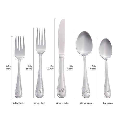 RiverRidge Monogrammed Beaded Flatware Set - X - 46-Piece Silverware with Custom Letter Stamp, 18/0 Stainless Steel Utensils Set for Daily Use & Special Occasions - Dishwasher Safe, Versatile Design