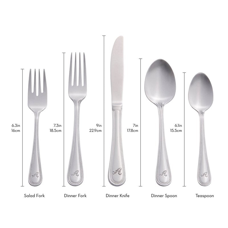 RiverRidge Monogrammed Beaded Flatware Set - U - 46-Piece Silverware with Custom Letter Stamp, 18/0 Stainless Steel Utensils Set for Daily Use & Special Occasions - Dishwasher Safe, Versatile Design
