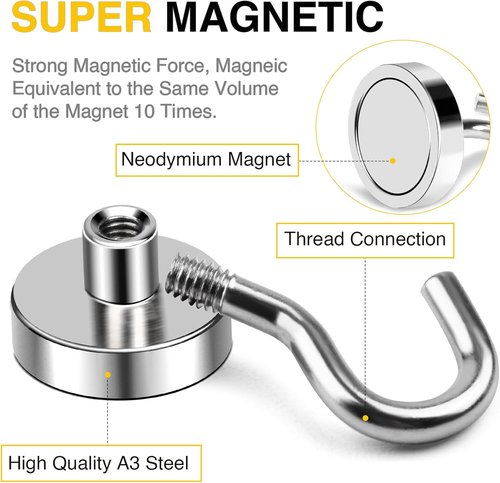 DIYMAG Magnetic Hooks - 50lbs Heavy Duty N52 Rare Earth Magnets for Fridge & Home | 6 Pack