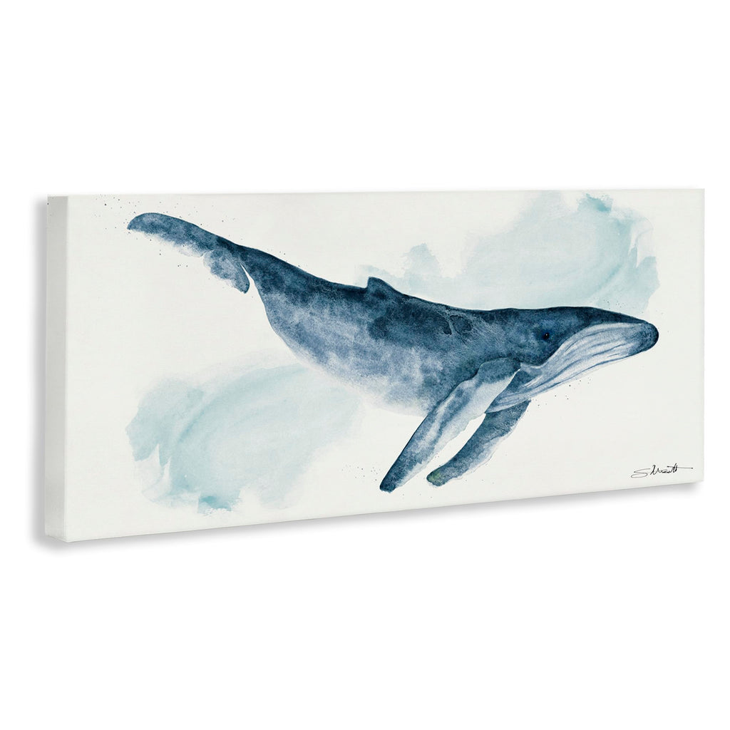 Stupell Industries Nautical Humpback Whale Marine Animal Blue Watercolor Painting, Designed by Stephanie Workman Marrott Canvas Wall Art, 48 x 20, White