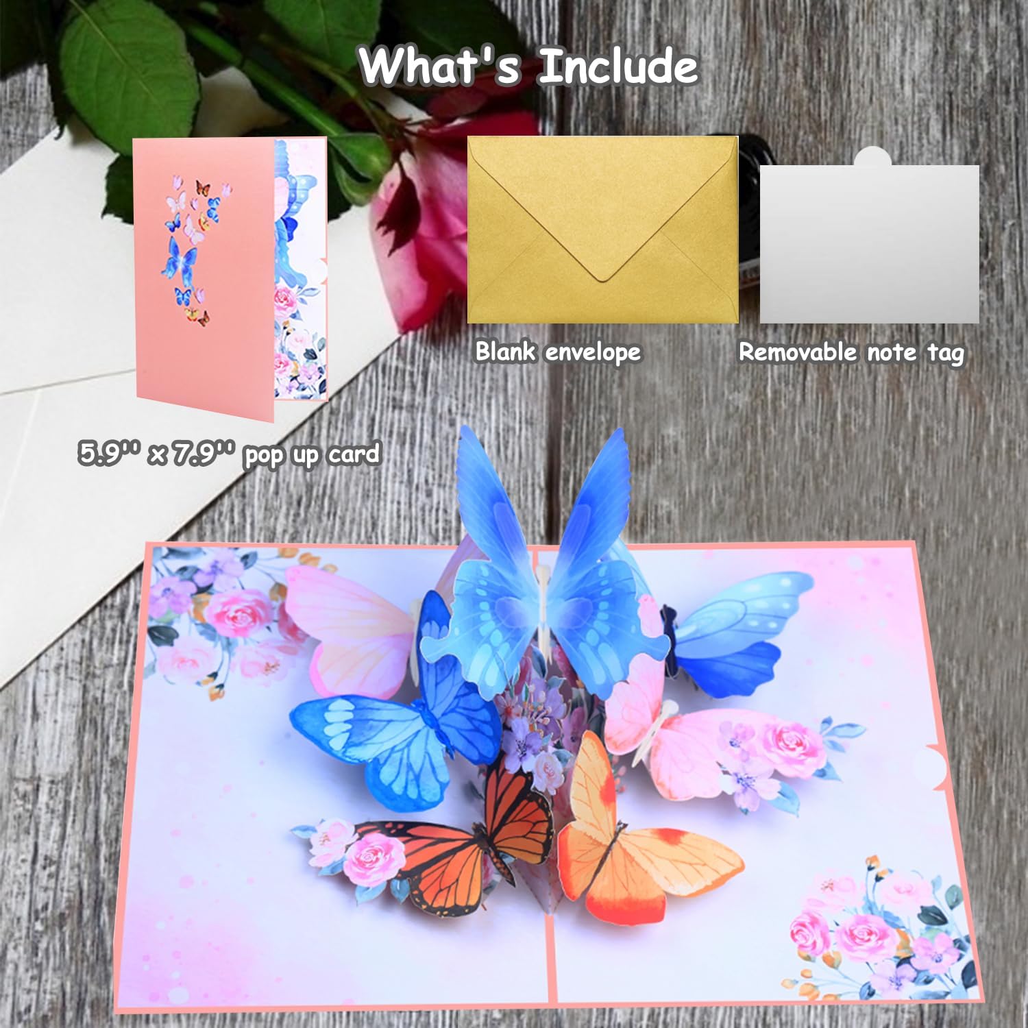 ROBBEAR 3D Butterfly & Flower Pop-Up Greeting Card - Handmade for Birthdays, Anniversaries & More