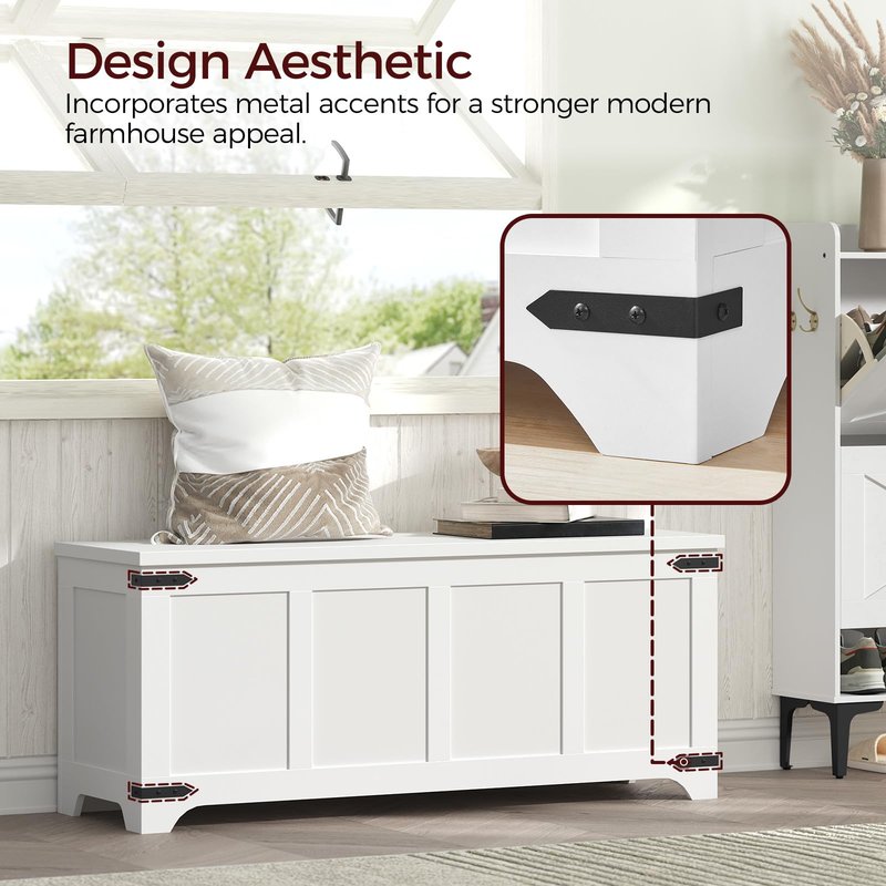 MAHANCRIS Storage Chest, 39.4" Storage Trunk with 2 Safety Hinges, Wooden Toy Chest, Entryway Shoe Bench, Large Toy Box for Kids Room, Bedroom, Living Room, White SCWT5101