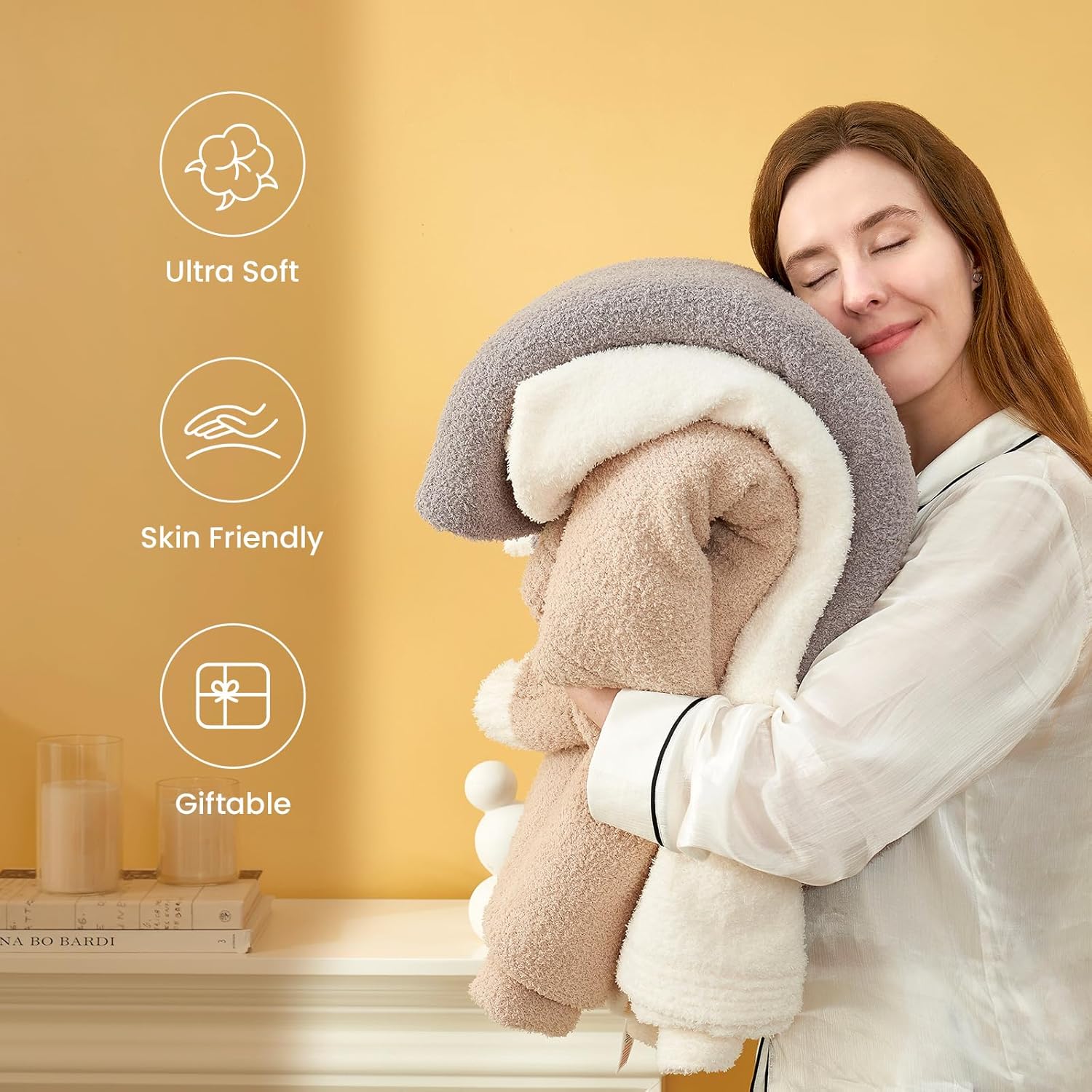 Snuggle Sac Ultra Soft Throw Blanket - Reversible Cream Microfiber | Cozy 50x60 Inches for Couch & Bed
