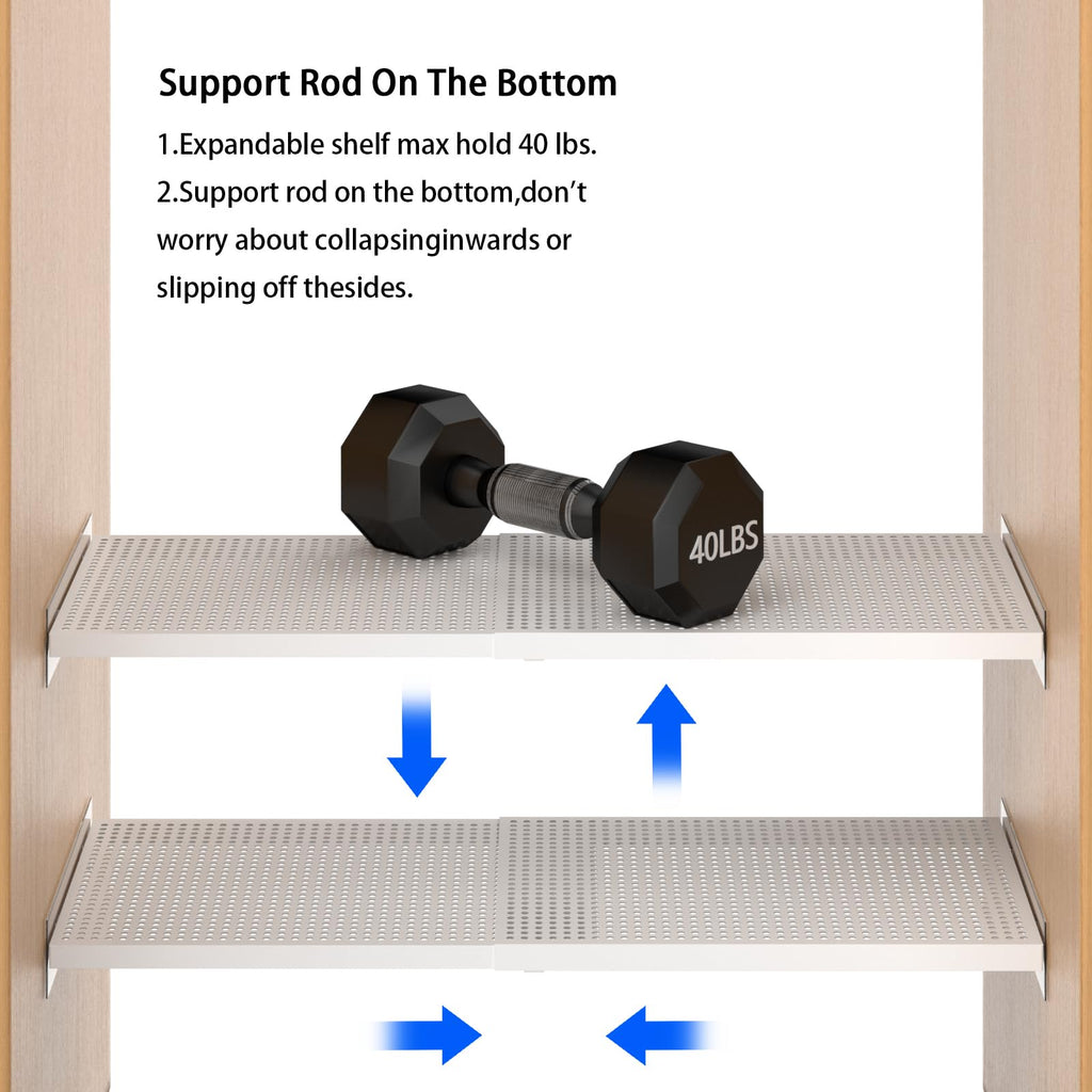 WEJIPP Closet Shelf Divider Expandable Cabinet Storage Shelving Rack Heavy Duty Metal DIY Tension Shelf Separator for Cabinet Wardrobe Cupboard Pantry Kitchen Bedroom,White,2packs