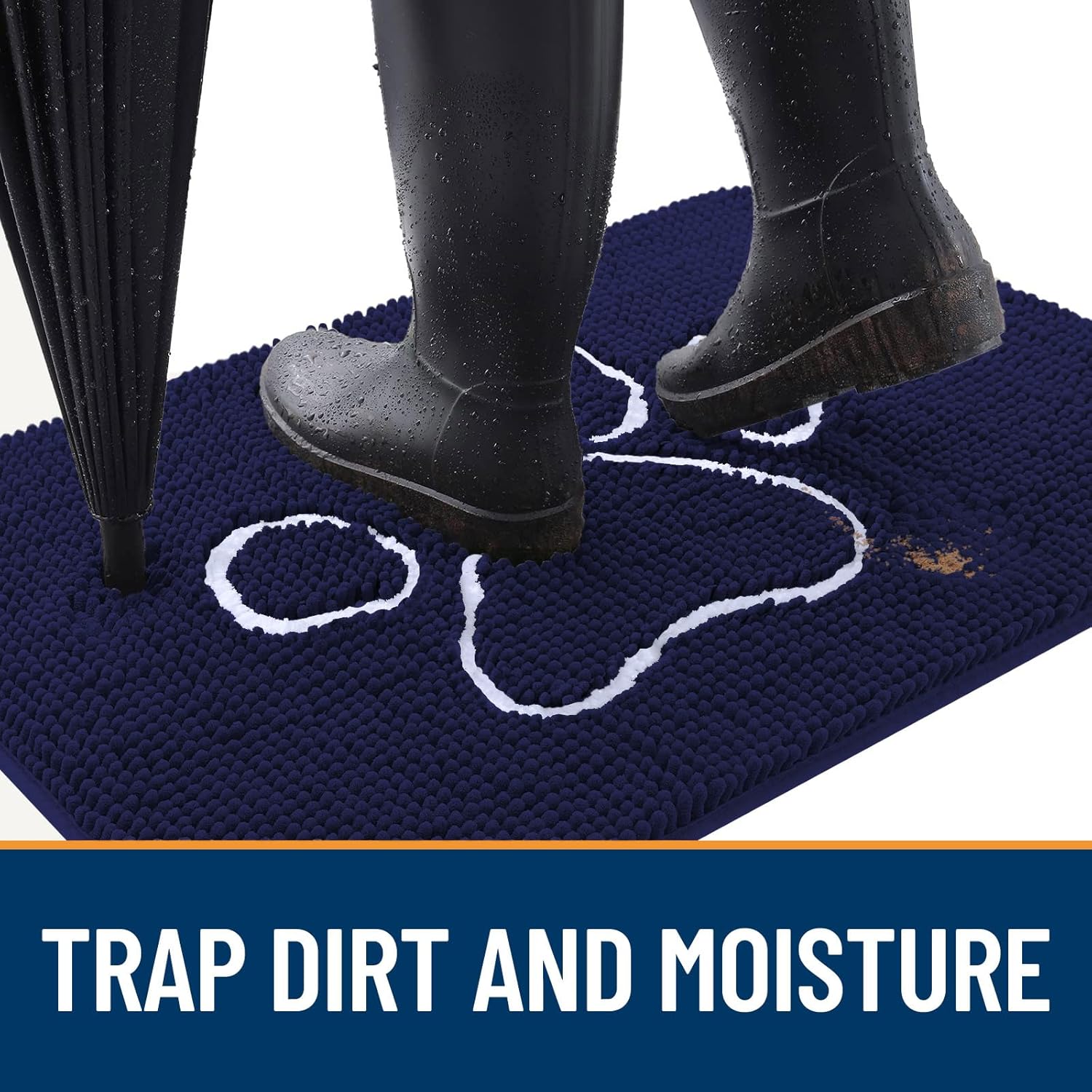 OLANLY Dog Door Mat - Absorbent Non-Slip Mud Mat for Paws | Quick Dry Chenille, 47x32, Navy Blue