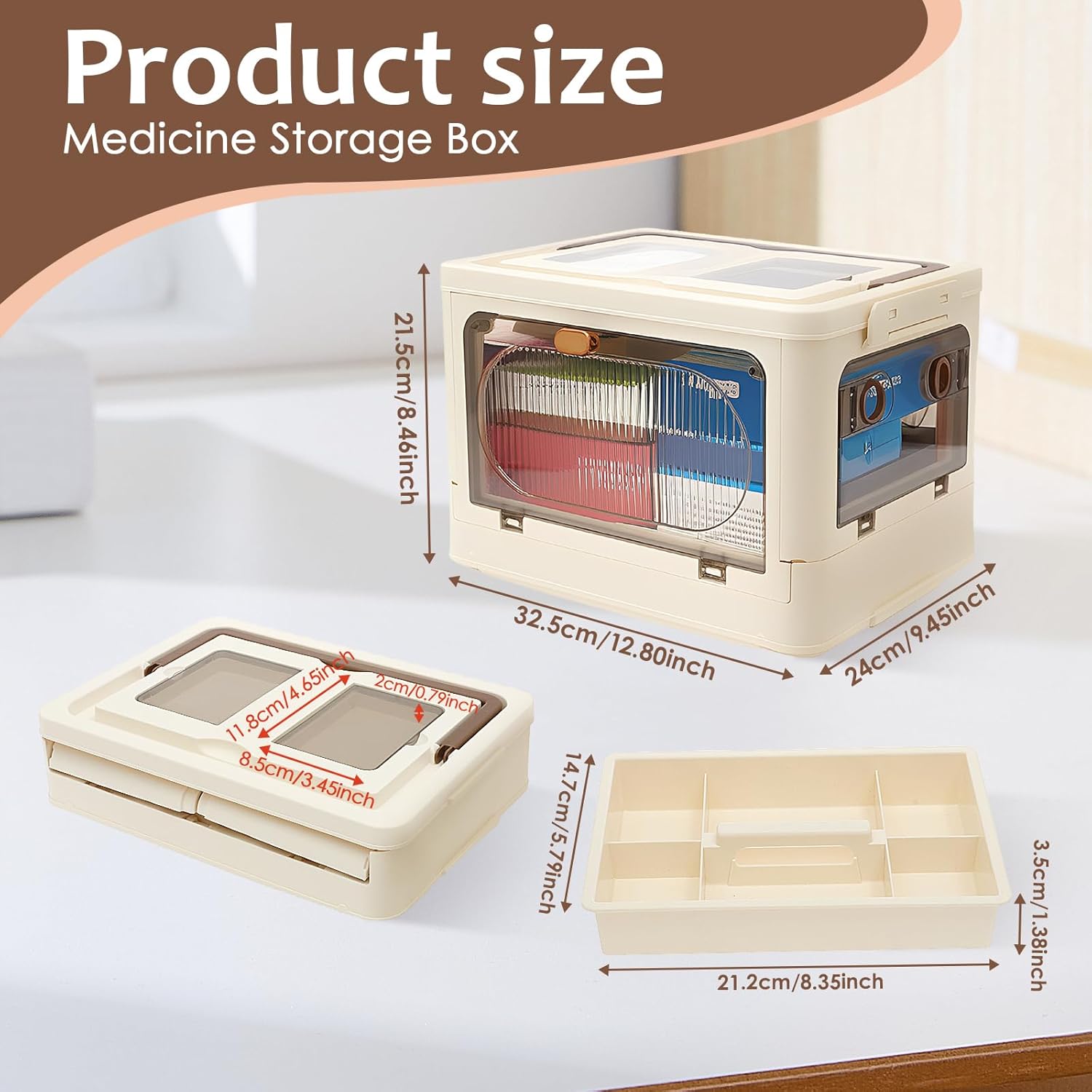 Skiennix 3-Tier Medicine Organizer - Portable Storage Box with Handle & Wheels | Large Capacity First Aid Container