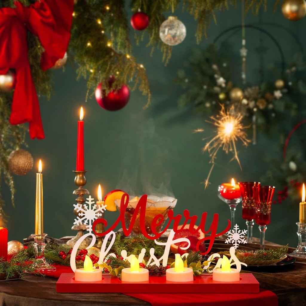 Rossesay Flameless Tea Light Candle Stand - Merry Christmas Table Centerpiece Decoration | Perfect Holiday Gift