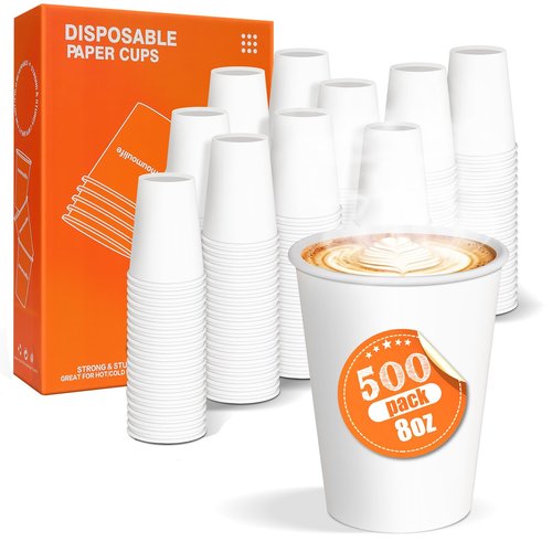 MOUMOULIFE Paper Cups 8 oz 500 Count Bulk - Disposable Coffee Cups 8 oz Hot Cups, Leak Proof & Food Safe (For Office, Travel)