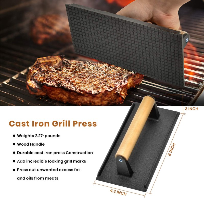 Stanbroil Large Metal Griddle Spatula Set with Long Flat Spatulas and Cast Iron Grill Press for Flat Tops, Griddles, Grills, Ovens and Stoves,Set of 4