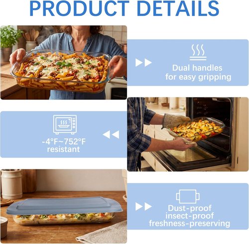 9x13 Glass Baking Dish With Lid | 3Qt Casserole Dish With Insulated Carrier Bag - Perfect For Potlucks