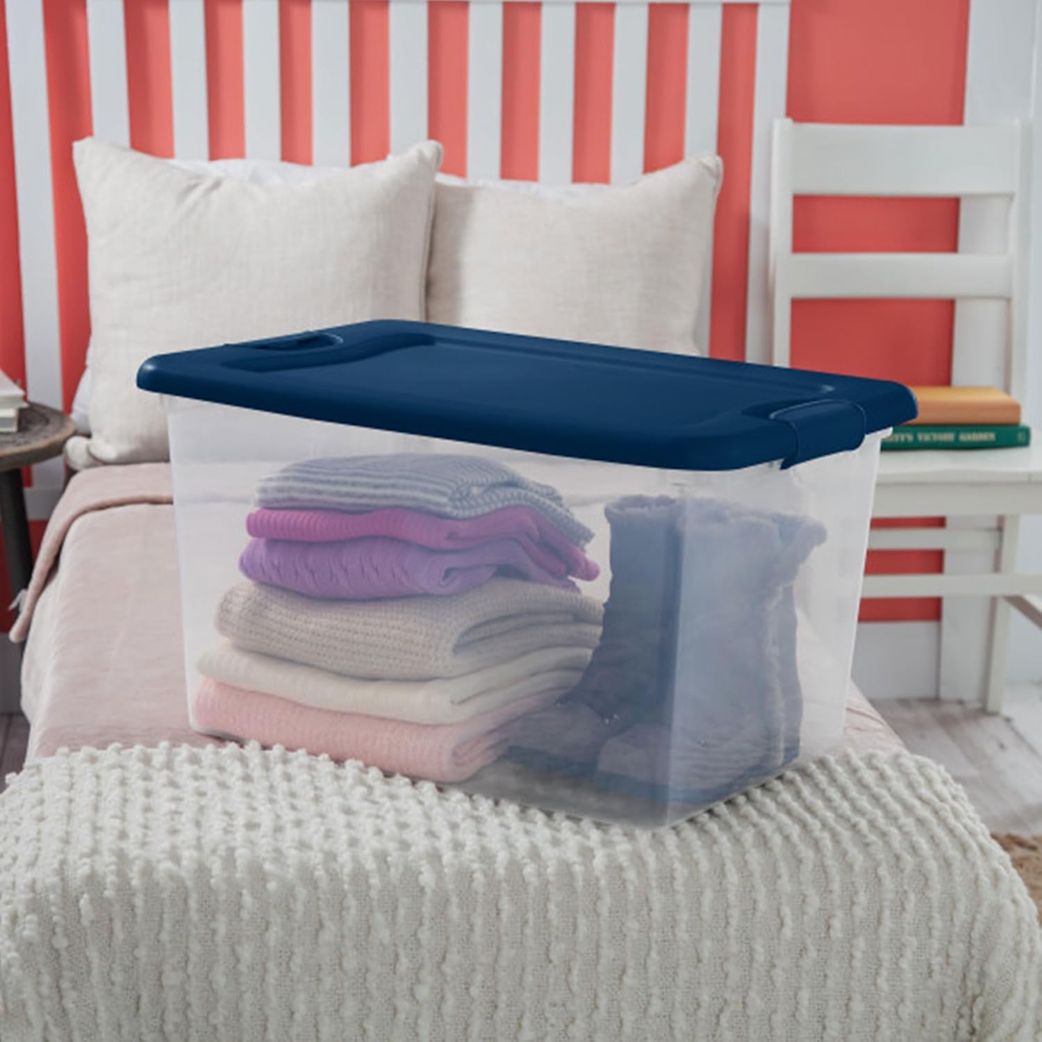 Sterilite Large Clear Plastic Storage Bins - 6-Pack 64 Quart Stackable Organizing Containers in Blue