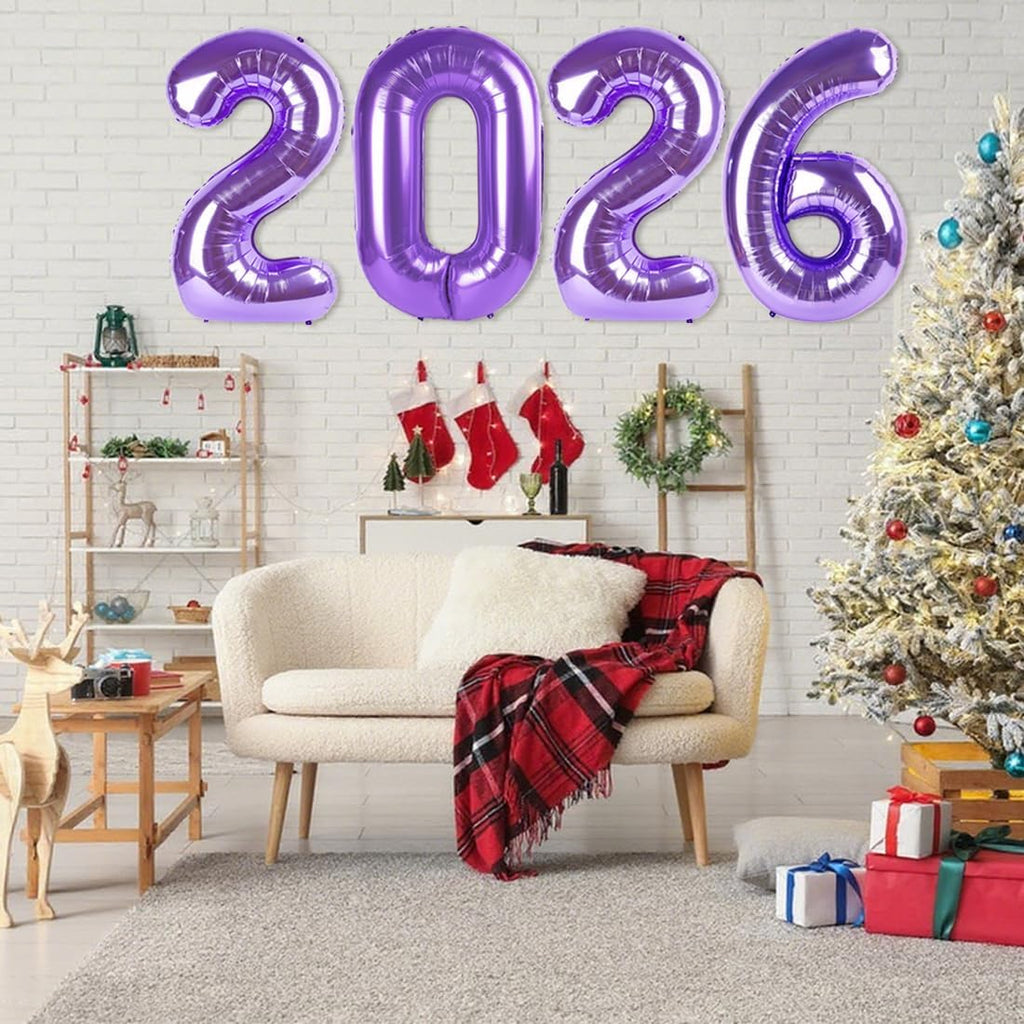 Purple 2026 Number Balloons - 40 Inch New Year's Eve Party Decorations | Graduation & Birthday Supplies