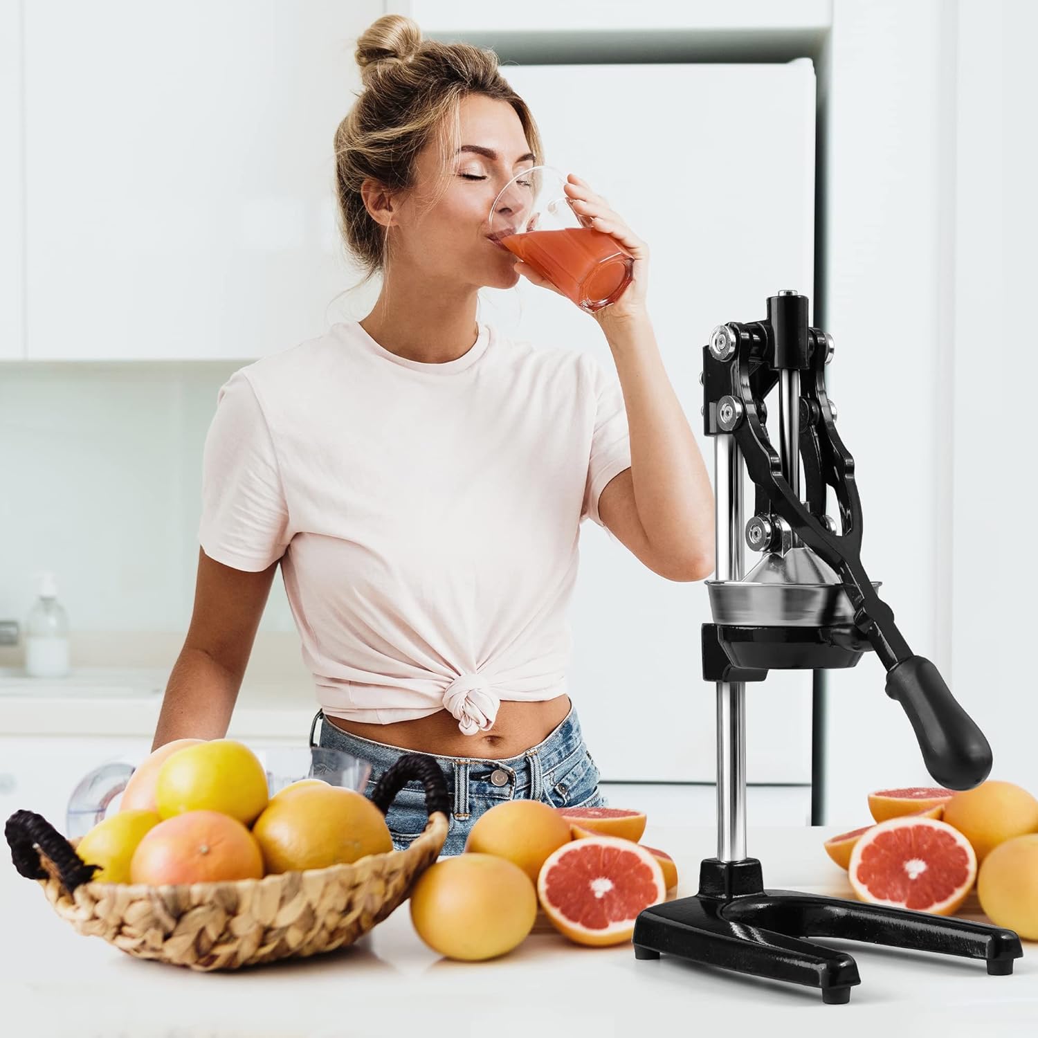 Zulay Kitchen Extra Tall Citrus Press | Manual Juicer for Orange Juice - Fits Tumblers & Tall Glasses