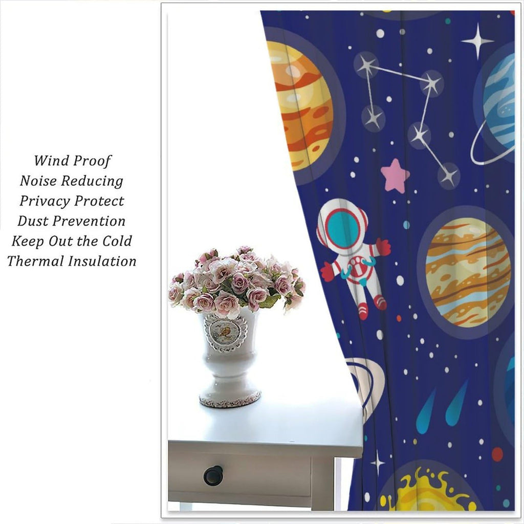 Kids Outer Space Curtains Cartoon Galaxy Planet Universe Astronaut for Boys Bedroom Rod Pocket Decor Nursery Starry Starts Pocket Art Printed Living Room Window Drapes 2 Panels Set 42x45 Inch