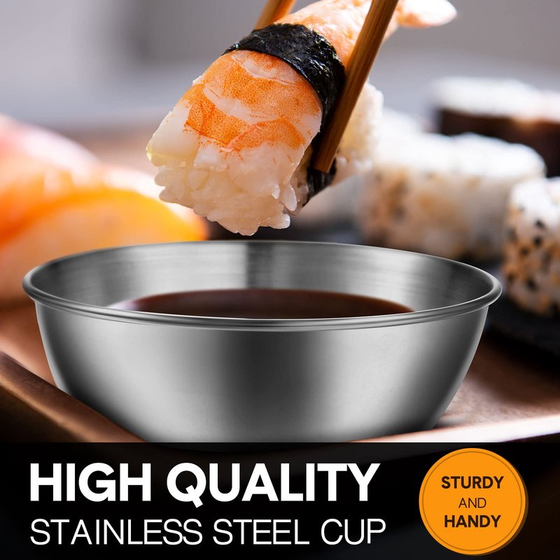 Mimorou 30 Pack 3.3 Inch Stainless Steel Sauce Dishes Bulk Small Stainless Steel Bowl Dipping Soy Sauce Bowls Silver Round Seasoning Sushi Appetizer Dishes for Kitchen Party Supplies