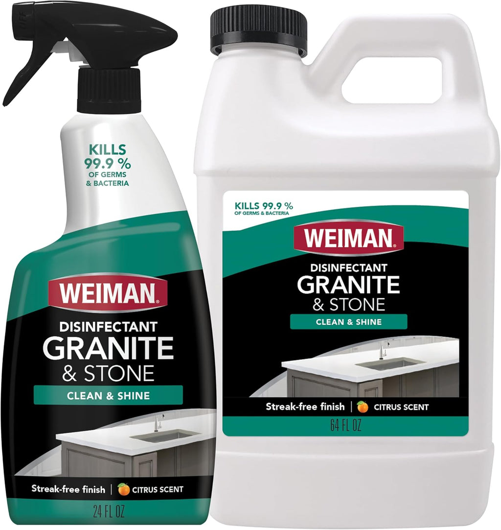 Weiman Disinfecting Granite Cleaner & Polish Value Pack - 24 oz Spray & 64 oz Refill