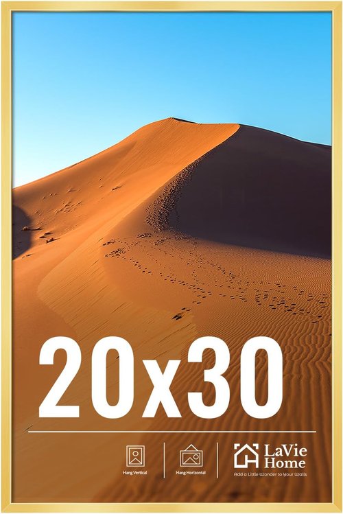 LaVie Home 20x30 Picture Frame - Gold Wall Display Frame with HD Plexiglas | Vertical & Horizontal Classic Design