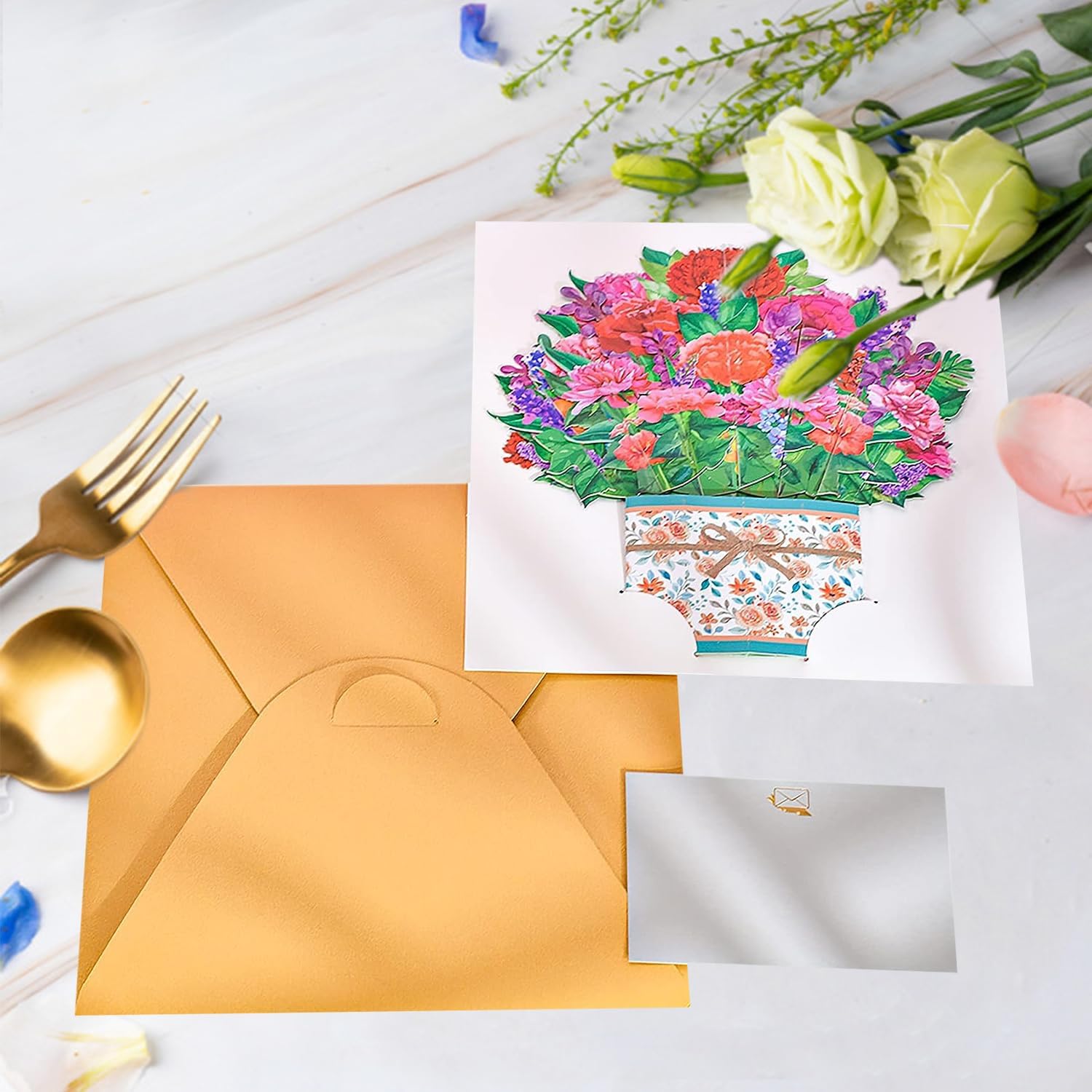 ROBBEAR 3D Carnation Bouquet Pop-Up Card - Perfect Flower Greeting Card for Any Occasion | Birthday, Mother's Day, Anniversary