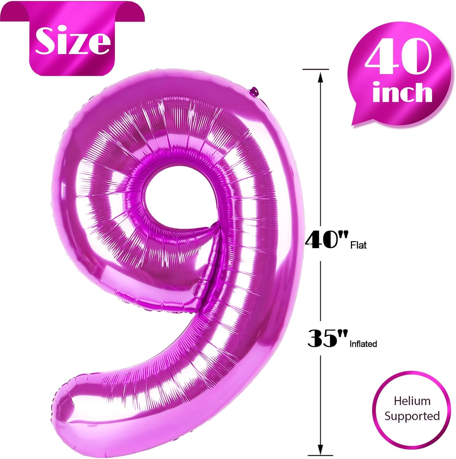 Rosy Purple 40-Inch Number 9 Balloon - Giant Birthday Decoration for Girls' 9th, 19th, and 29th Parties