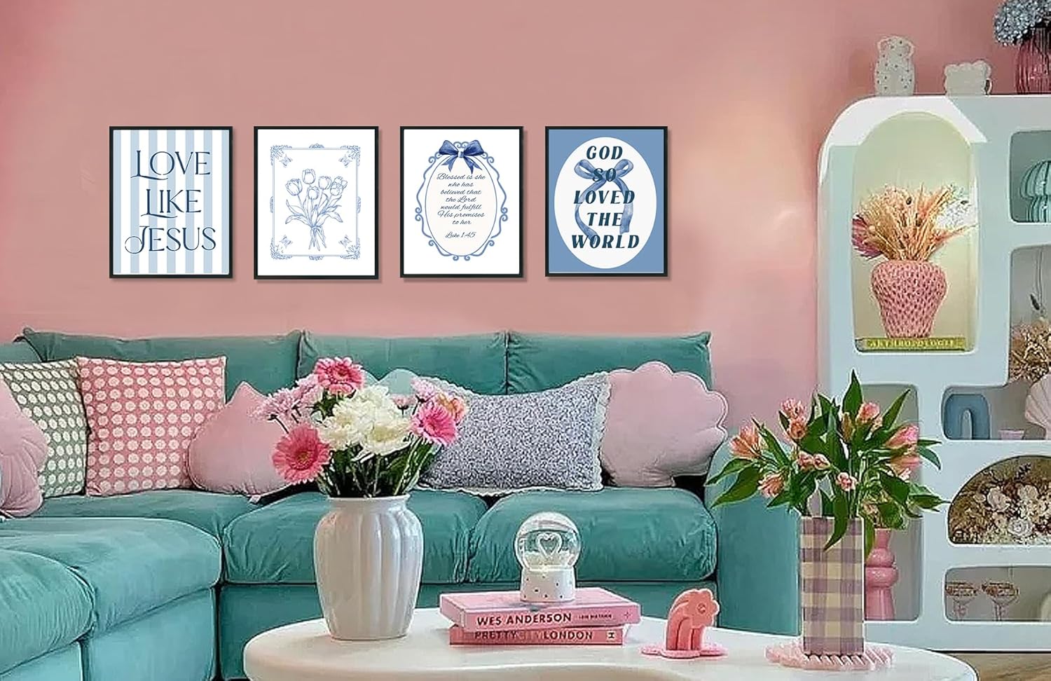 ULEGIE Coquette Bow Bible Poster Wall Art | Inspirational Jesus Decor for Teen Girls | 8x10 Unframed Set of 4