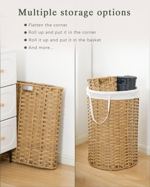 SETVSON 34.3 Gal (130 L) Large Laundry Hamper Laundry Basket Round Handwoven Wicker Laundry Baskets Rattan Laundry Basket with Removable Bag Handles 2 Mesh Bags for Living Room Bedroom Natural(No Lid)