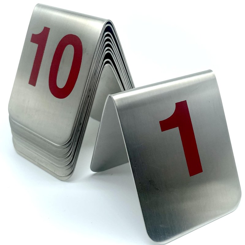 10 Pcs Metal Place Cards Stackable Tent Style Table Numbers，Place Card Holders for Celebration Wedding Party Restaurants Cafes Bars Gatherings meeting Room Board Game Serial (Medium 1-10, Red)