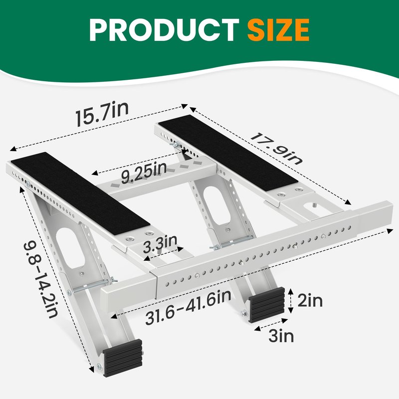 Plusluck Air Conditioner Bracket No Drill: Heavy Duty Holder with Bubble Level for 350lbs AC Units, Adjustable Width, No Tools Needed, Fits Single & Double Hung Windows, 5000-24000 BTU Coverage
