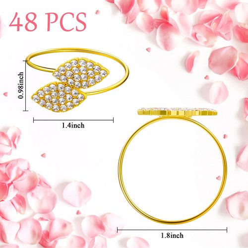 Hotop 72 Pcs Valentine's Day Napkin Rings Gold Table Decorations, Elegant Bling Leaves Napkin Rings, Rhinestone Guest Towels Buckle for Holiday Gather Party, Wedding Dinner Banquet Table Decoration