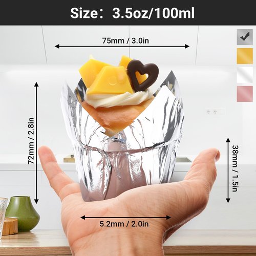 EUSOAR Cupcake Muffin Liners, 3.5 Ounce Aluminum Foil Baking Cups 50pcs, Disposable Tulip Style Baking Cups, Foil Cups, Aluminum Cupcake Pan Ramekin Holders