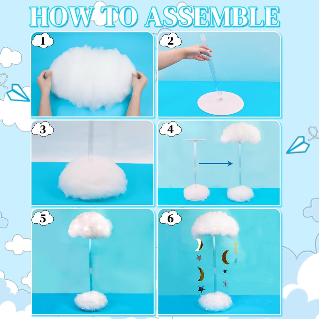 Skiennix 3D Fluffy Cloud LED Light Kit - DIY Hanging & Table Centerpiece for Baby Showers, Nurseries & Parties