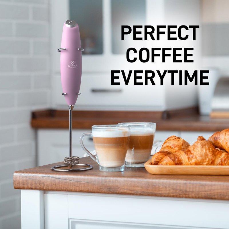 Zulay Kitchen Powerful Double Whisk Milk Frother Handheld - Foam Maker With Stand - Whisk Drink Mixer for Coffee, Mini Foamer for Latte, Matcha, Frappe, Hot Chocolate & Cappuccino - Magnetic Pink