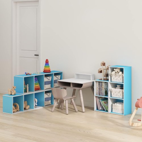 Furinno PASIR 5-Tier Modern Bookshelf - Easy Assembly Open Shelves Bookcase in Light Blue/White | 9 x 12 x 52 Inches