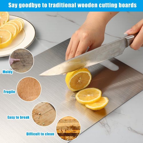 3PCS Stainless Steel Cutting Board Set, 304 Metal Kitchen Cutting Boards Non Toxic with Burr-Free Edges, Dishwasher Safe Non-Staining & Odor-Free for Meat, Vegetables, Fruits (S+M+L)