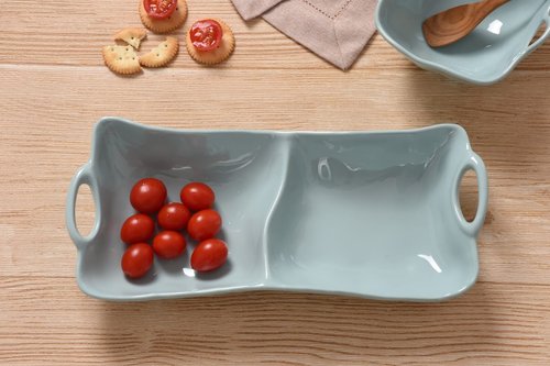 Pampa Bay Shatterproof Melamine 2 Section Server, 12.5 x 5.5 Inch, Food, Freezer, Dishwasher Safe, Aqua